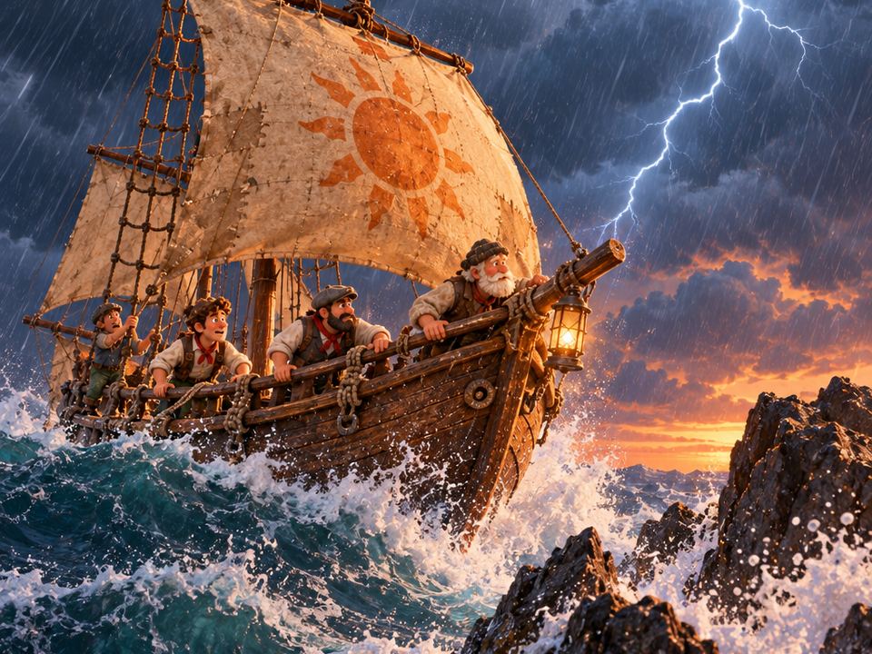 Sturm auf dem Weg zur ersten Insel
